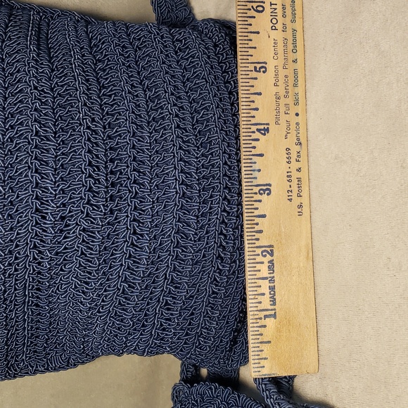 Blue suede faux and crocheted crossbody bag,with attached change purse,… - Picture 8 of 12